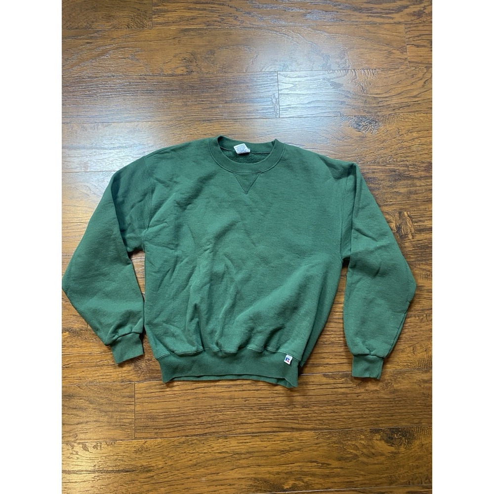 Russell Athletic Mens Forest Green Crewneck Sweatshirt V-Stitch Medium 90s Style